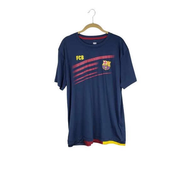 FC Barcelona FCB Soccer Football Jersey T-Shirt Mens Size Large Navy Burgundy - Picture 1 of 5